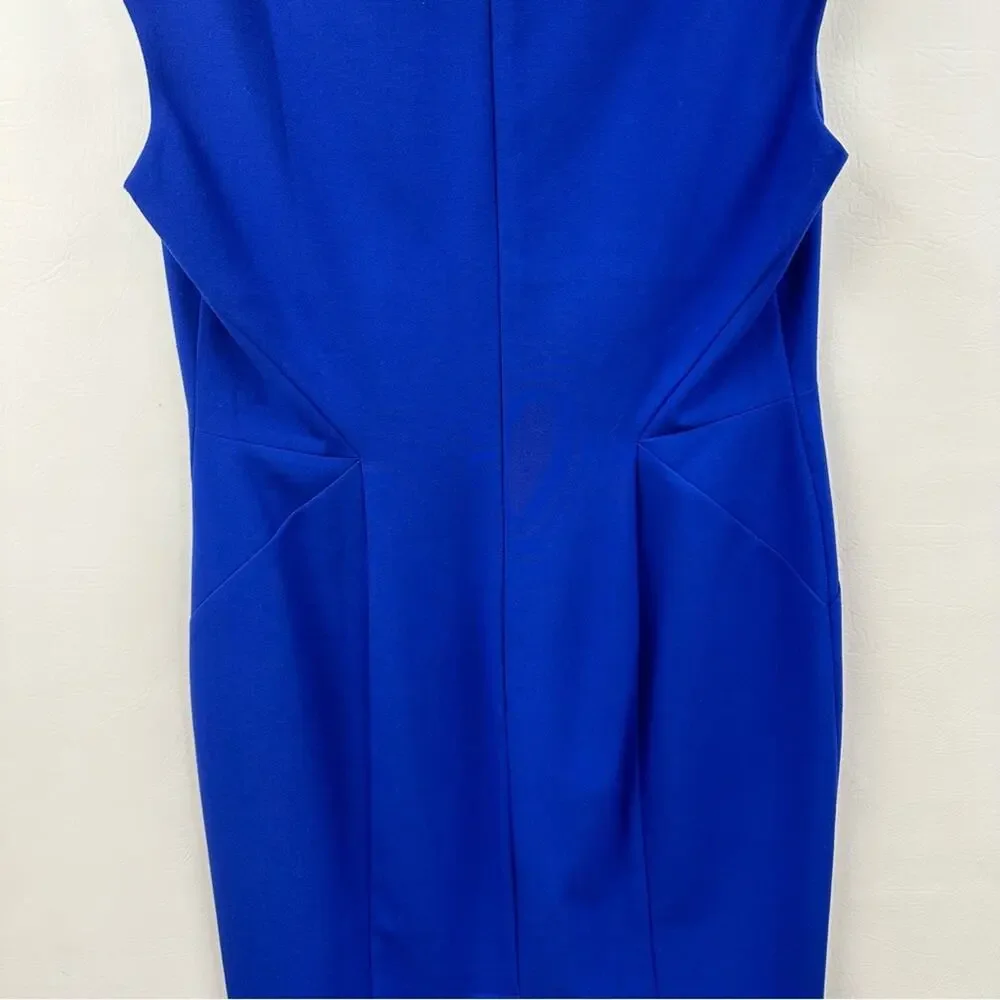 Calvin Klein Sheath Dress V‎ Neck Back Zip Cap Sleeve Blue Career Size 10